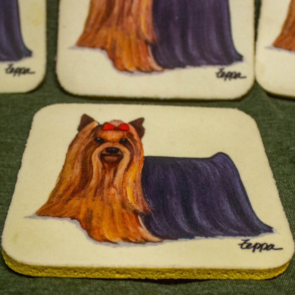 YORKSHIRE TERRIER BEVERAGE COASTERS SET OF FOUR